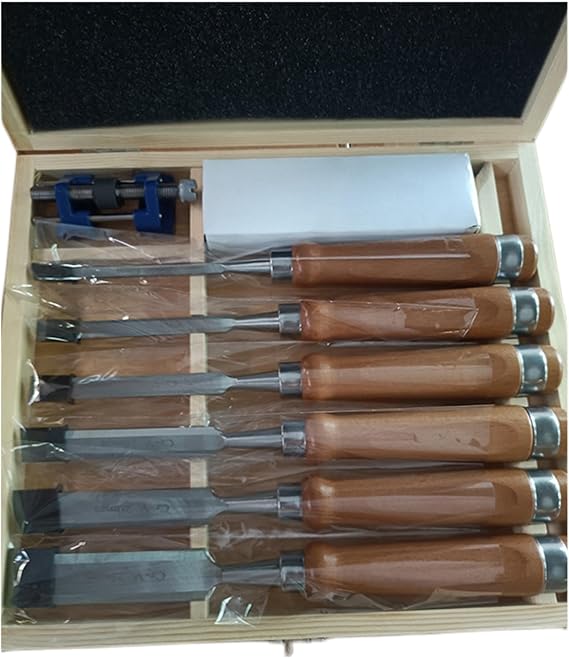 DEEG 6 Pieces Wood Chisel Tool Sets Woodworking Carving Chisel Kit with Premium Wooden Case...