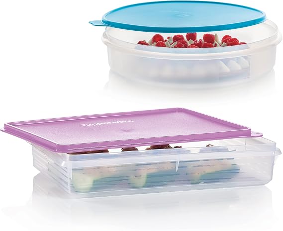 Tupperware Brand 12-Inch Round & Rectangular (3.6L) Food Storage Containers + Lids - Dishwasher Safe & BPA Free