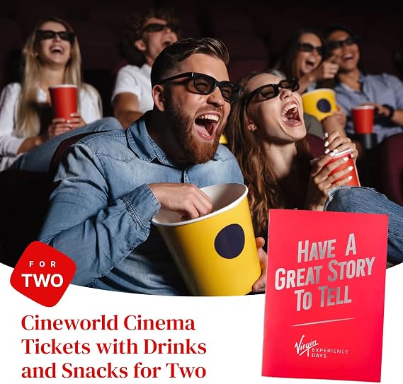 Cineworld Cinema Tickets with Drinks and Snacks for Two, Cinema Gift | Cineworld cinema tickets for two with regular drink and snack each at over 100 UK cinemas, cinema experience gift voucher