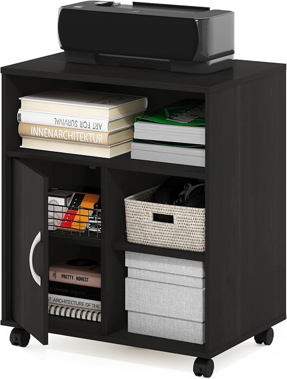 Furinno ECON 3-Tier Under Desk Printer Stand with Wheels, Espresso