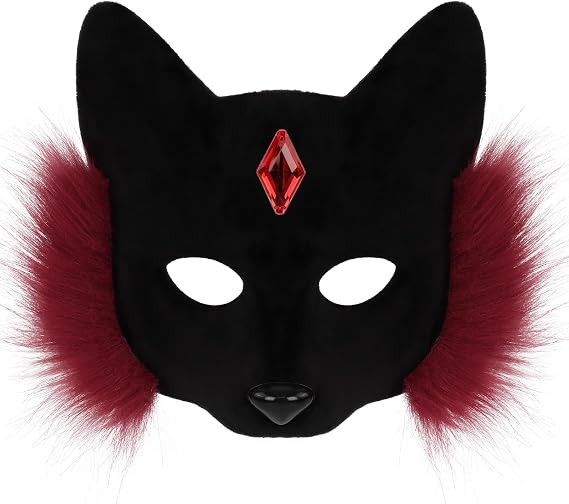 Clobeau Halloween Cat Therian Mask Wolf Therian Costume Animal Masquerade Cosplay Party Faux Fur Half Face Eye Masks