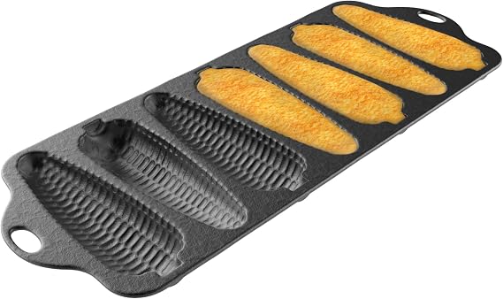 Cast Iron Cornbread Pan-Pre-Seasoned Bakeware with 7 Corncob Sticks-Compatible with Oven, Stovetop, Induction, Grill, and Campfires by Classic Cuisine, | Pre-Seasoned Bakeware with Corncob Molds, Cast Iron Pans for Oven, Stovetop, Induction, and Grill
