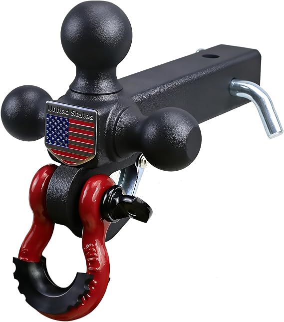 Tri-Ball Trailer Hitch w/Hook & D-Ring Shackle, Fits 2-Inch Receiver