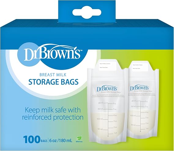 Dr. Browns Breast Milk Storage Bags, Disposable and Durable Bags for Freezing & Heating Breast Milk, (100 ct) 6 oz Bags, BPA free