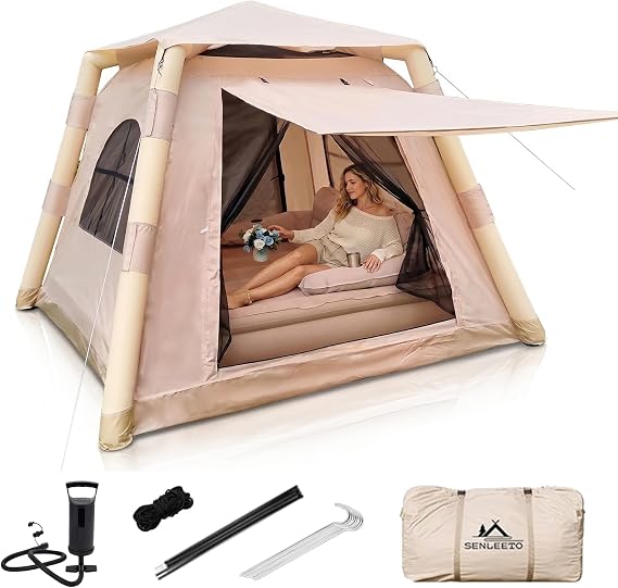 7.2' x 7.2' Inflatable Tents for Camping, Easy Setup Inflatable Tent House,4 Season Blow Up Camping Tent with Pump, Waterproof Sunproof Outdoor Glamping House