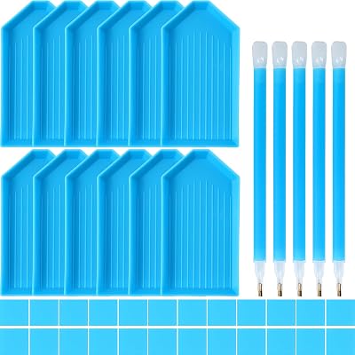 QYING Blue 5D Diamond Art Tools & Accessories - 12-Plastic Trays, 22-Glue Clays, 5-Diamond Pens & DIY Kit Accessories