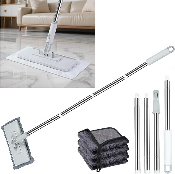 2 in 1 Disposable Dust Mop Magic with Squeegee & 3 Streak Free Magic Cleaning Cloth, 360° Rotating Snap Grip Mini Mop with Automatic Cloth Changing, Window Cleaning Kit for Window Glass Wall Floor