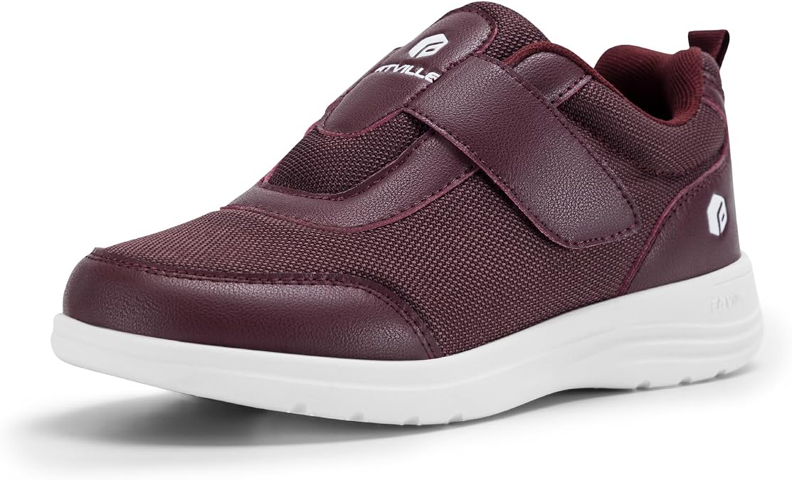 FitVille Womens Extra Wide Fit Diabetic Shoes Hook and Loop Adjustable Breathable Walking Shoes For Swollen Feet - EasyTop StrapEase V4