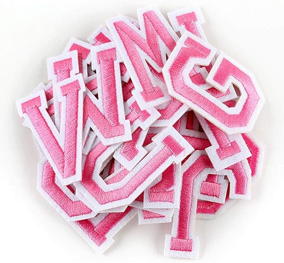 Letter Iron On Patches Sew On Appliques with Ironed Adhesive Pink Embroidered Decorative Repair Patches for Shoes Hat Bag Clothing(26PCS Alphabet Letters Set)