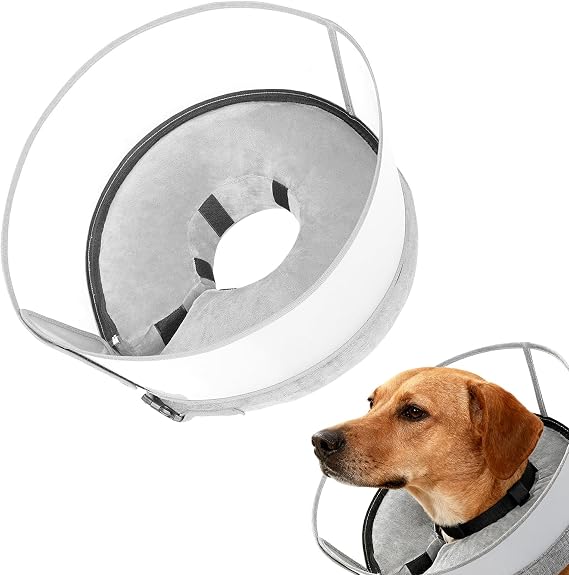 Inflatable Dog Collars for After Surgery 2-in-1 Dog Cone Collar with Detachable Shield Anti-Lick Bite Protection Donut Cone for Small Medium Large Dogs (Grey, M)