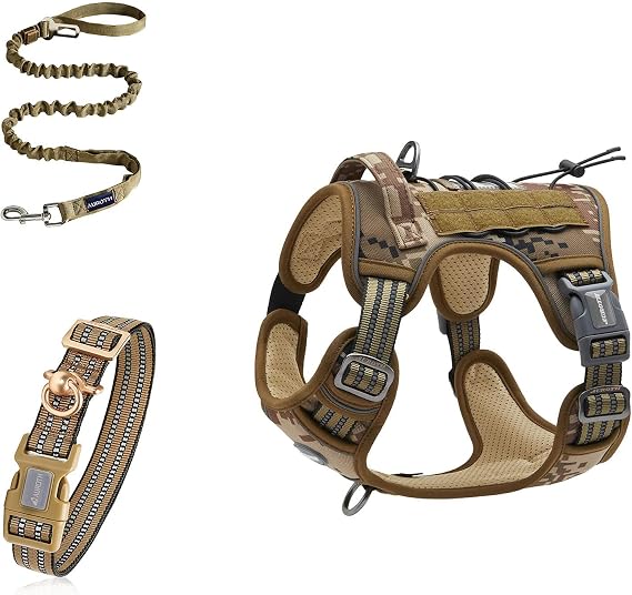 Auroth Tactical Dog Harness with 4.5 FT Heavy Duty Dog Leash and Reflective Dog Collar for Medium Large Dogs
