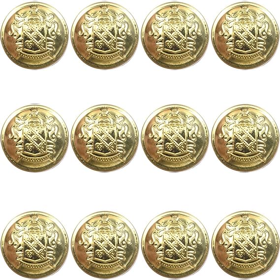 12 Piece Metal Blazer Button Set - for Blazer, Suits, Sport Coat, Uniform, Jacket 25mm (Gold)