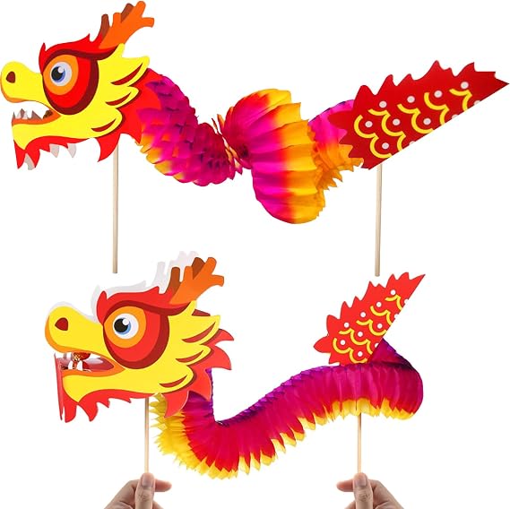 IRmm 2PCS Chinese New Year Paper Dragon | DIY 3D Dragons Hanging Garland Crafts, Handheld Chinese Paper Dragon Toys for Kids, Children