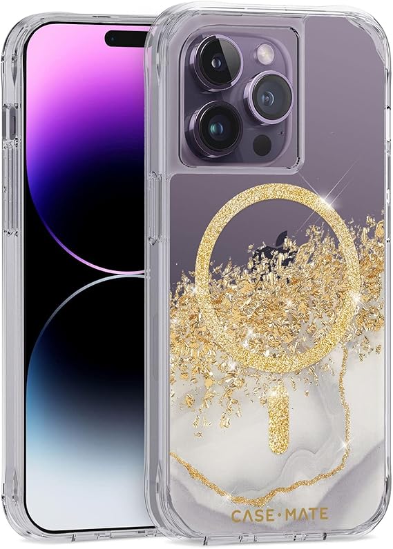 Case-Mate iPhone 14 Pro Case - Karat Marble [10ft Drop Protection] [Compatible with MagSafe] Magnetic Cover with Cute Bling Sparkle for iPhone 14 Pro 6.1", Anti-Scratch, Shock Absorbent, Slim Fit