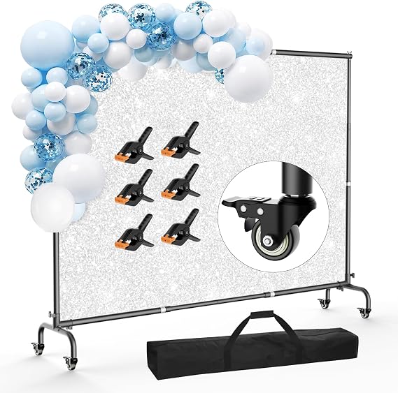 10x7.5ft Backdrop Stand with Wheels, Adjustable Photo Stand Kit