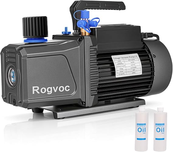 14 CFM Vacuum Pump, 2 Stage Rotary Vane Air Vacuum Pump 110V 1 HP