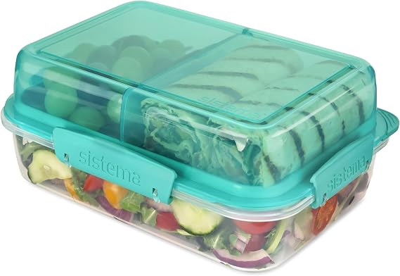 Sistema LunchStack To Go dikdörtgen beslenme kutusu, çocuk bölmeli | 1,8 l yemek kutusu, 3 bölmeli yiyecek kabı, BPA içermez, karışık renkler (seçilemez)