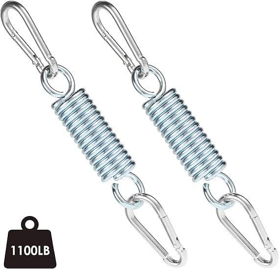 2 Pack Porch Swing Springs, 1100 LB Heavy Duty Springs, Stainless Steel Hammock Chair Hanging Kit Swing Spring Hardware with 2pcs 12.2in Spring and 4pcs Buckles for Garden Hammocks Hanging Chairs