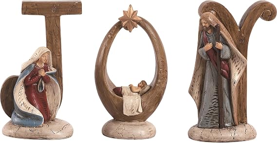 Transpac 6.25" Multicolor Christmas Joy Nativity Set of 3 - Decorative Resin Accent for Tabletop Holiday Decor Multicolor