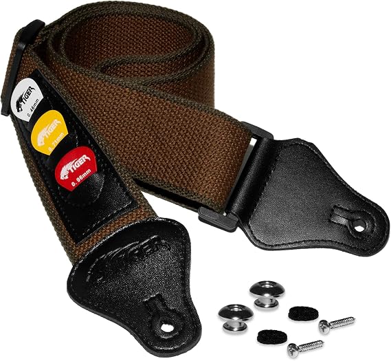 Tiger STP5-BR-PACK Guitar Strap with Pick Holders, Picks & Strap Button