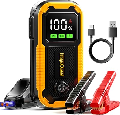 Car Battery Jump Starter -1500A Peak 12800mAh,Portable Car Jump Starter for Up to 7.5L Gas 6.0L Diesel Engine,12V Jump Starter Battery Pack with Smart Clamp Cables,LED Flashlight Jump Box