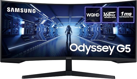 Samsung Odyssey G5 LC34G55TWWRXXU 34" 1000R Curved Gaming Monitor - 165Hz, 1ms, 1440p WQHD, Freesync Premium, HDR10, HDMI, Displayport