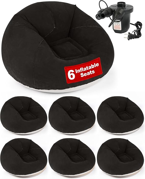 OLEEK Inflatable Bean Bag Chair with Electric air pumb 6PCS - Inflatable Chairs for Adults - Folding Outdoor Bean Bag Chair - Inflatable Chair for Kids - Inflatable Bean Bag Chairs Outdoor