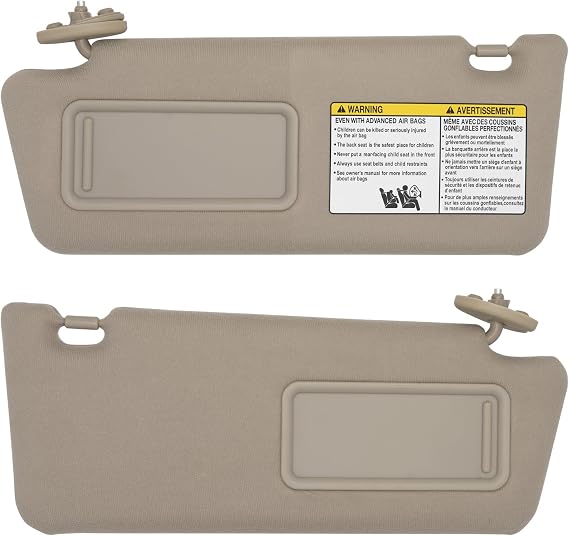 NHILES Driver&Passenger Sun Visor Compatible with Toyota Tacoma 2005-2015 | Left&Right Side,Without Light,Replace #74320-04181-E1 74310-04081-E0,Color Beige
