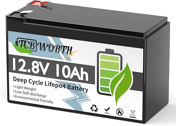 12V Lithium Battery 10Ah LiFPO4 Batteries, 4000+ Deep Cycle Rechargeable, Grade A Cells, with 10A BMS, Perfect for Alarm System, Boat
