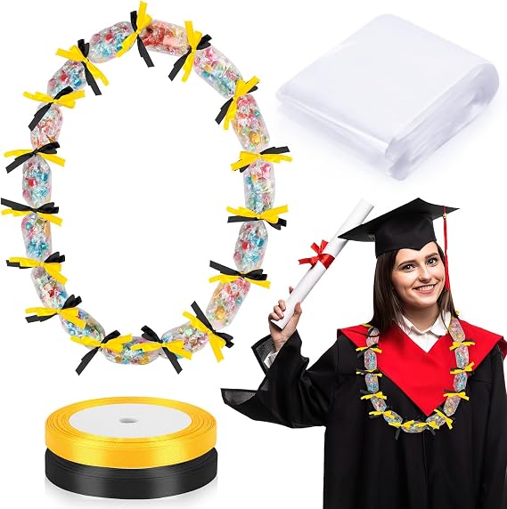 DECYOOL 26pcs Graduation Candy Lei Kit, 24 Bags 2 Rolls Ribbon
