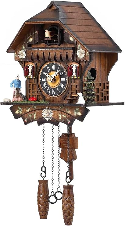 Kintrot Cuckoo Clock: A Day in the Life of a Busy Mother | Traditional Black Forest Wooden Clock for Wall with Singing Bird, Night Mode and 12 Melodies