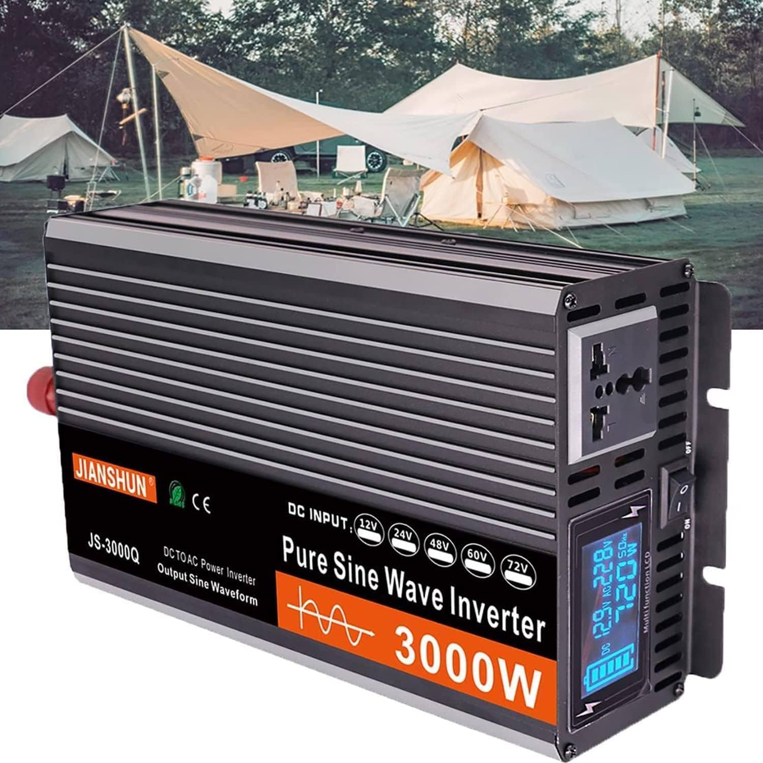 Pure Sine Wave Power Inverter 3000 4000 5000 6000 Watt Car Adapter Converts 12V 24V 48V 60V DC to 110V 220V AC with AC Outlets for Tablets Laptops Smartphones,3000W-12Vto220V