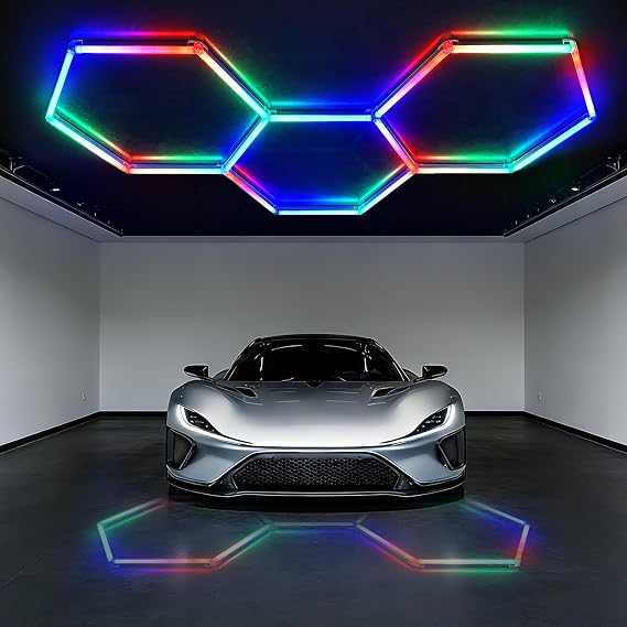 RGB Hexagon Garage Lights - Smart RGB LED Wall Lights, DIY Dimmable for Gaming Rooms, TVs, Bedrooms, Bars, and Gyms [Energy Class B]