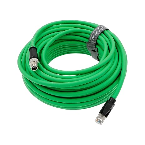 M12-X-Code Ethernet-Cable for Cognex in Sight Industrial Camera M12 8 Pin Male X Code to RJ45 Shielded Cat6ae Ethernet Cable 20M (Green)