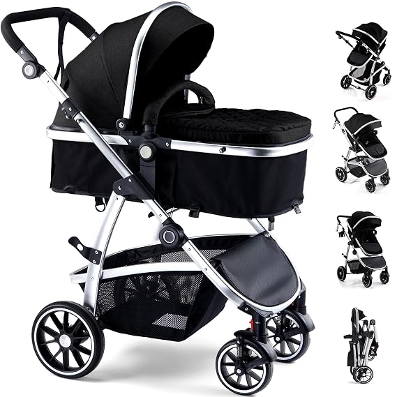 Hagaday Baby Stroller, 2-in-1 Reversible Toddler Seat with Lie-Flat Mode