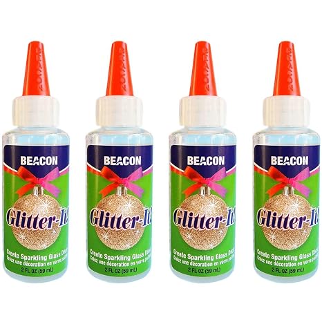 BEACON Glitter-It! Quick-Drying, Crystal Clear, Non-Toxic Glue for Sparkling Glass Decor & Ornament Crafting, 2-Ounce, 4-Pack