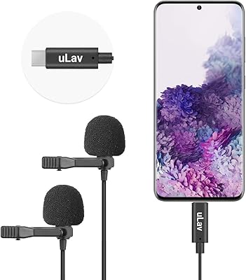 Movo uLav-Duo Dual Lavalier Omnidirectional USB-C Small Clip On Lapel Microphone for Android Smartphones or Other USB-C Type Smartphones, Tablets - Great Interview Microphone for Recording
