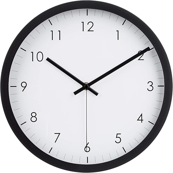 Amazon Basics Classic 12" Round Wall Clock, Easy to Read, Silent Non Ticking, Battery Operated, Black