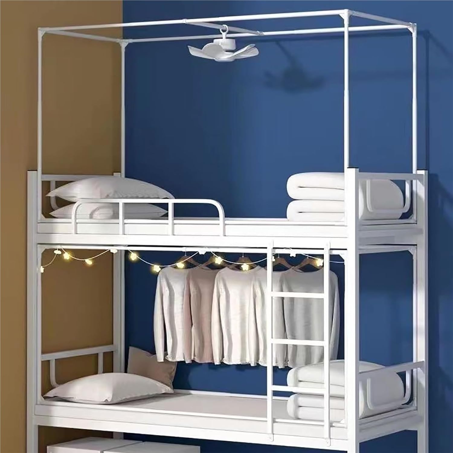 Bunk Bed Tent Canopy, Retractable Bed Canopy Frame Post Carbon Steel Top Bunk Bed Canopy, Mosquito Net Bed Frame Curtain Bracket, Twin Top Bed Support for College Dorm