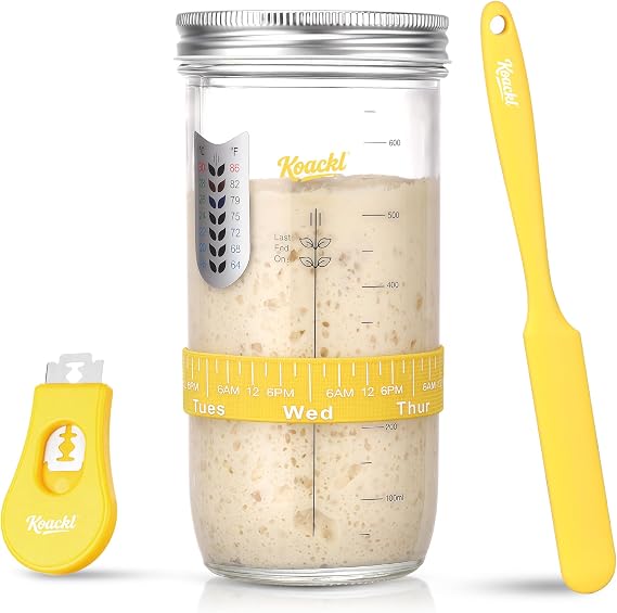 Koackl Sourdough Bread Starter Kit, 24oz Jar with Lame, Thermometer, Scraper