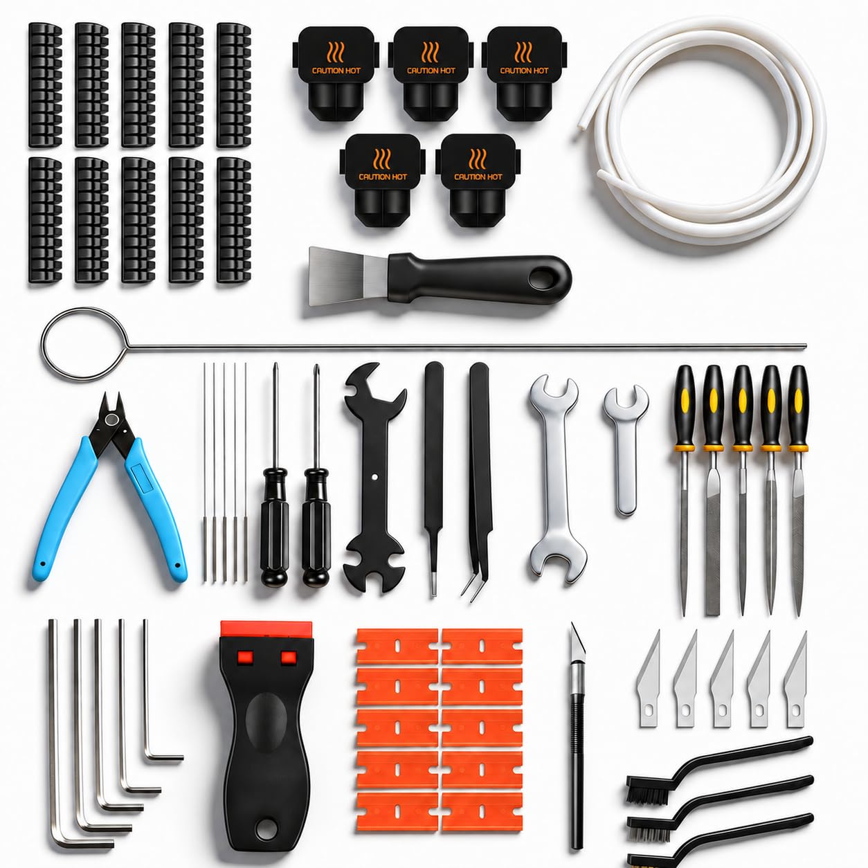 61Pcs 3D Printer Tools Kit for Bambu Lab A1, A1 Combo, 3D Printer Accessories Includes Noozle Wiper, Silicone Sock, Clog Poke, PTFE Tube, Nozzle Cleaning Tools, Removal Scrapers, Metal Files, Wrench