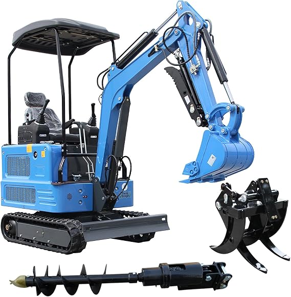 1.8-Ton Mini Excavator with Hydraulic Cooler KubotaDiesel Engine Hydraulic Thumb Clamp Excavators Bucket for Digging, Landscaping & Earth-Moving Projects USA Stock (BLUE5)
