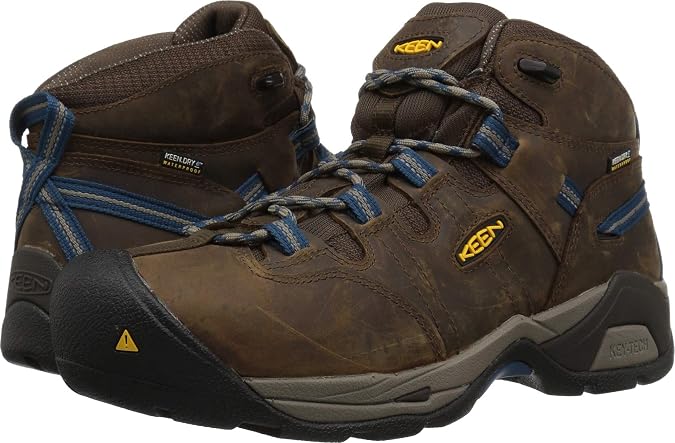 KEEN Utility Men's Detroit XT Mid Steel Toe Waterproof Work Boot, Cascade Brown/Orion Blue, 7 Medium US