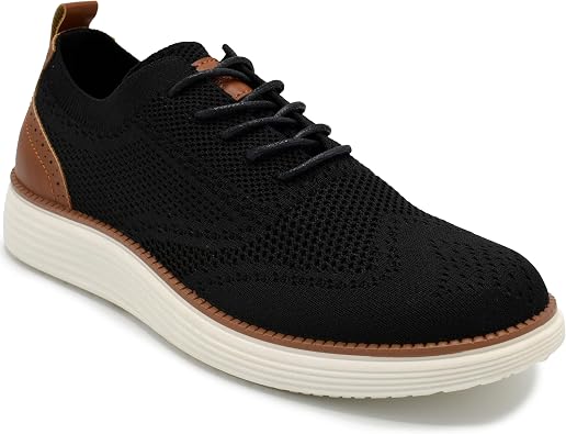AKADEMIKS Mens Olney Wingtip Knit Oxford, Sleek Breathable Dress Shoes Black A, Size 9