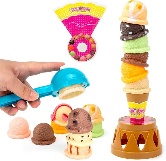 BigOtters Ice Cream Game, Sweet Treats Ice Cream Tower Balancing Game, Pretend Play Food for Kids Birthday Gift