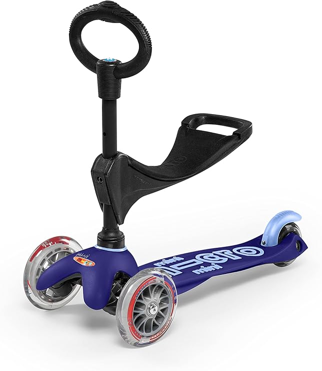 Micro Kickboard | Mini 3-in-1 Deluxe Toddler Scooter for Ages 15 | Ride-On with Removable Parent Push Bar | 3 Wheel Lean-to-Steer Design | Adjustable T Bar | Smooth Ride PU Wheels | Swiss Design