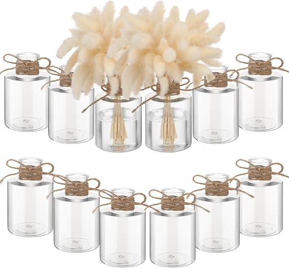 Bokon 12 Pcs Plastic Bud Vases in Bulk for Table Centerpieces, 4.7in Hyacinth Avocado Growing Bud Vase Bulk, Small Flower Bulb Plant Containers for Wedding Room Table Decorations (Straight Style)