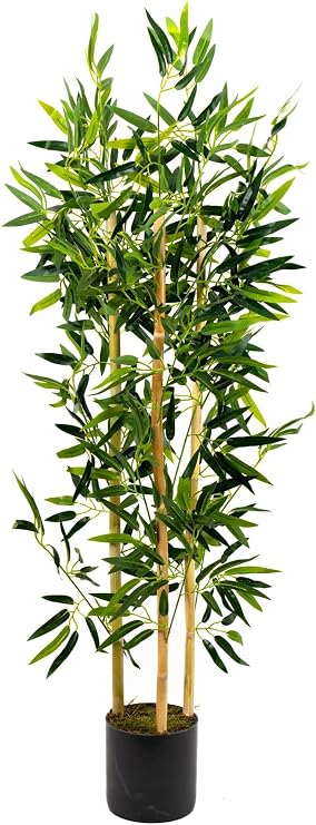 YAPAY ÇİÇEKÇİNİZ Gri Saksıda 3 Gövdeli 120 Cm Bambu Ağacı