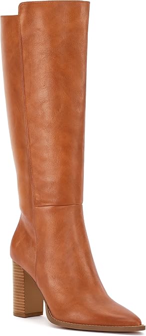 Juliet Holy Women's Knee High Boots Stacked Block Heel Pointed Toe Riding Boots