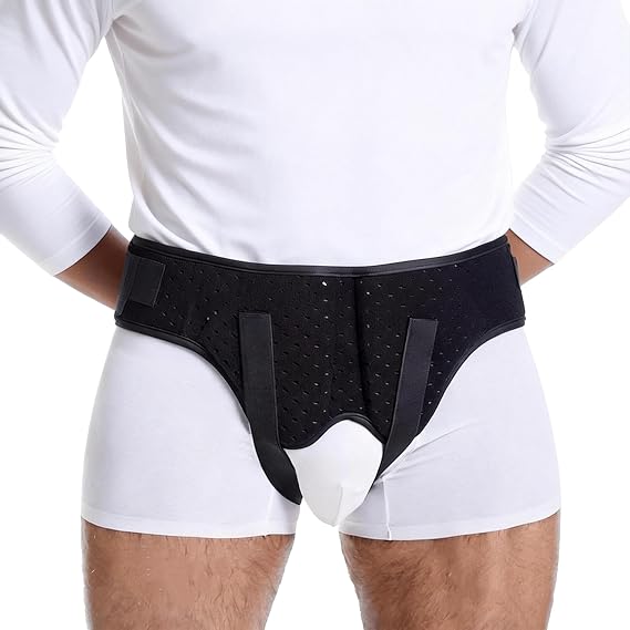 Ibluelover Men Hernia Belt Adjustable Hernia Support Truss Inguinal Groin Strap with 2 Removable Compression Pads for Double